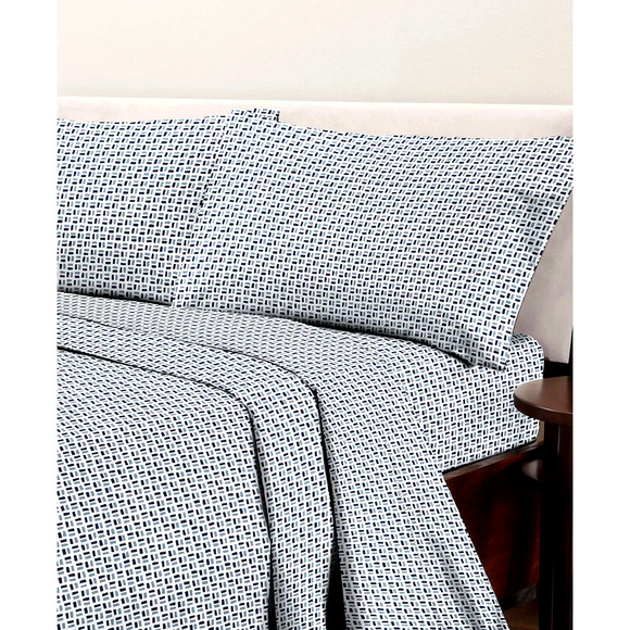 Quincey Blue Geometric Twin Sheets 3 piece Set Microfiber - Picture 3 of 3